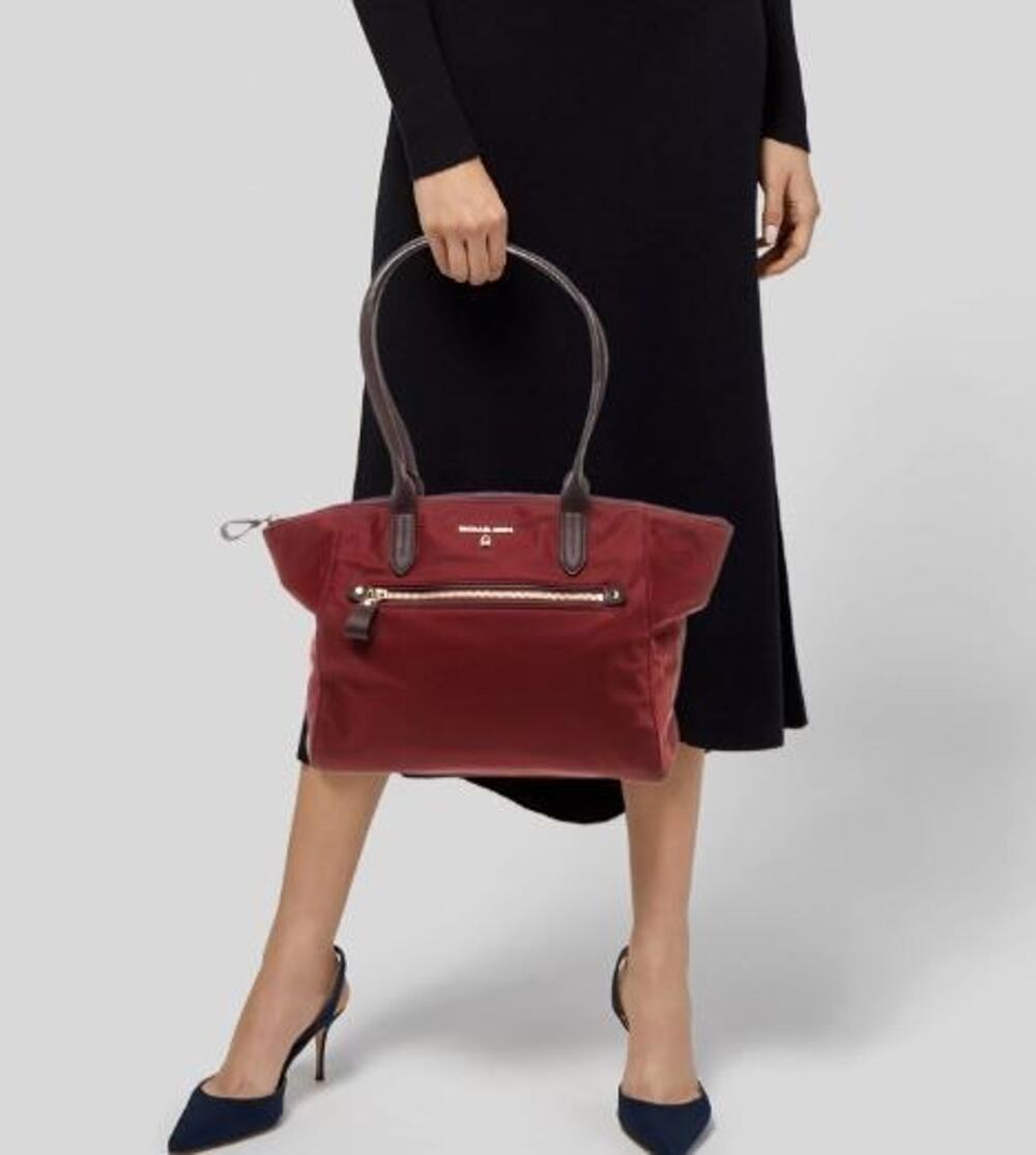 Michael Kors Kelsey Medium Nylon Tote Burgundy Gold Travel Shoulder Bag